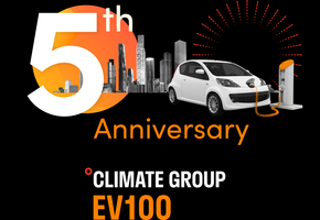 EV100 fifth year anniversary logo