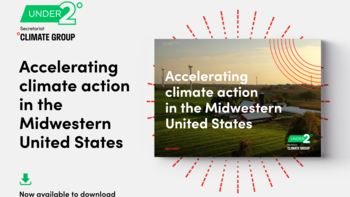 Image of report. Under2 Coalition logo at top right. Text on left: Accelerating climate action in the Midwestern United States. Now available to download. 